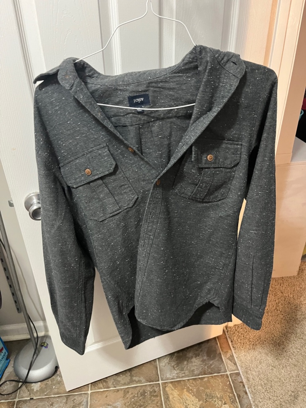 J. Crew Charcoal Speckled Hooded Shirt Jacket